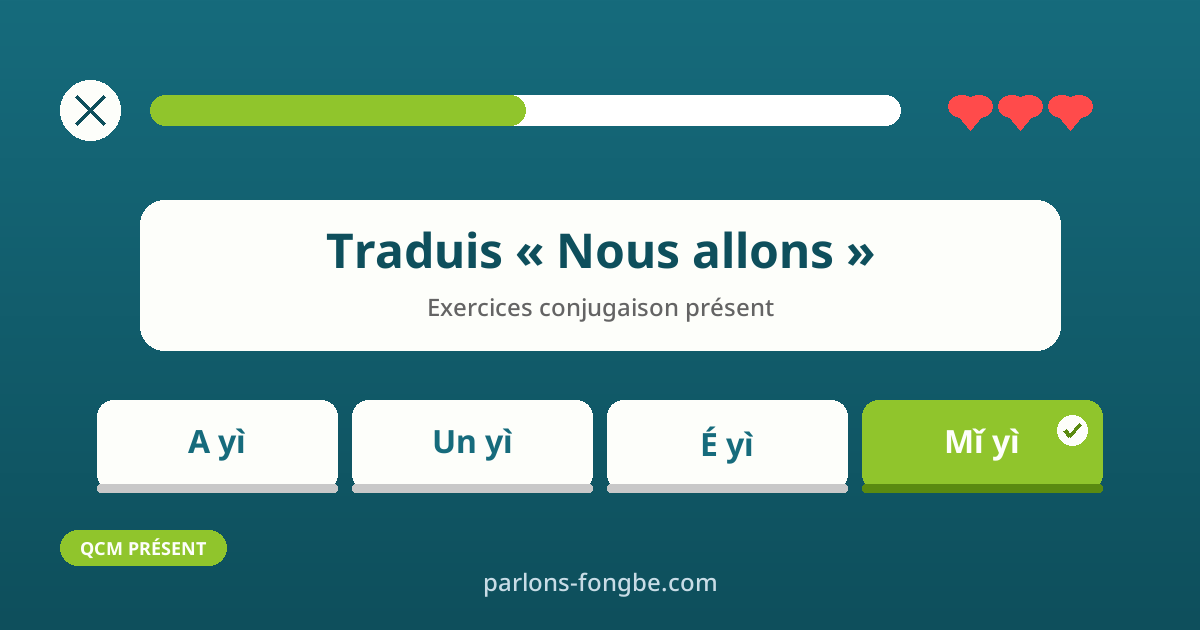 Exercices de conjugaison au présent en fon : 10 verbes courants