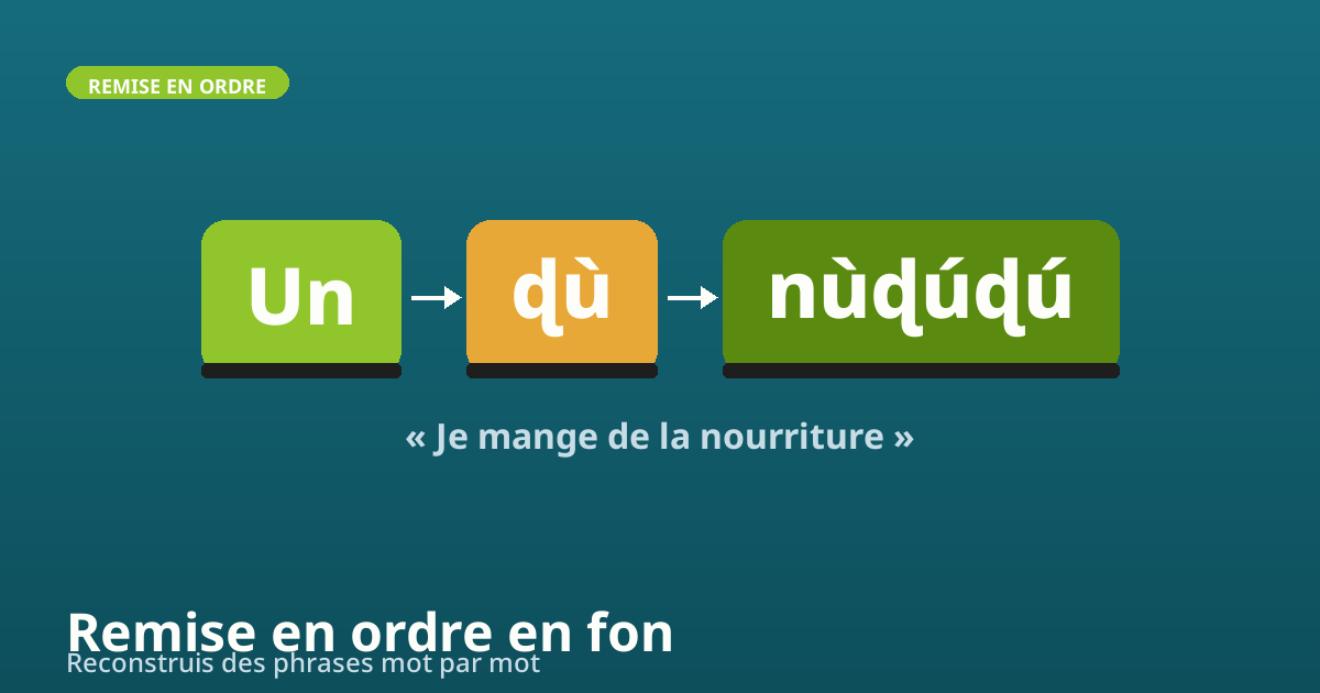 Quiz remise en ordre : construis des phrases en fon