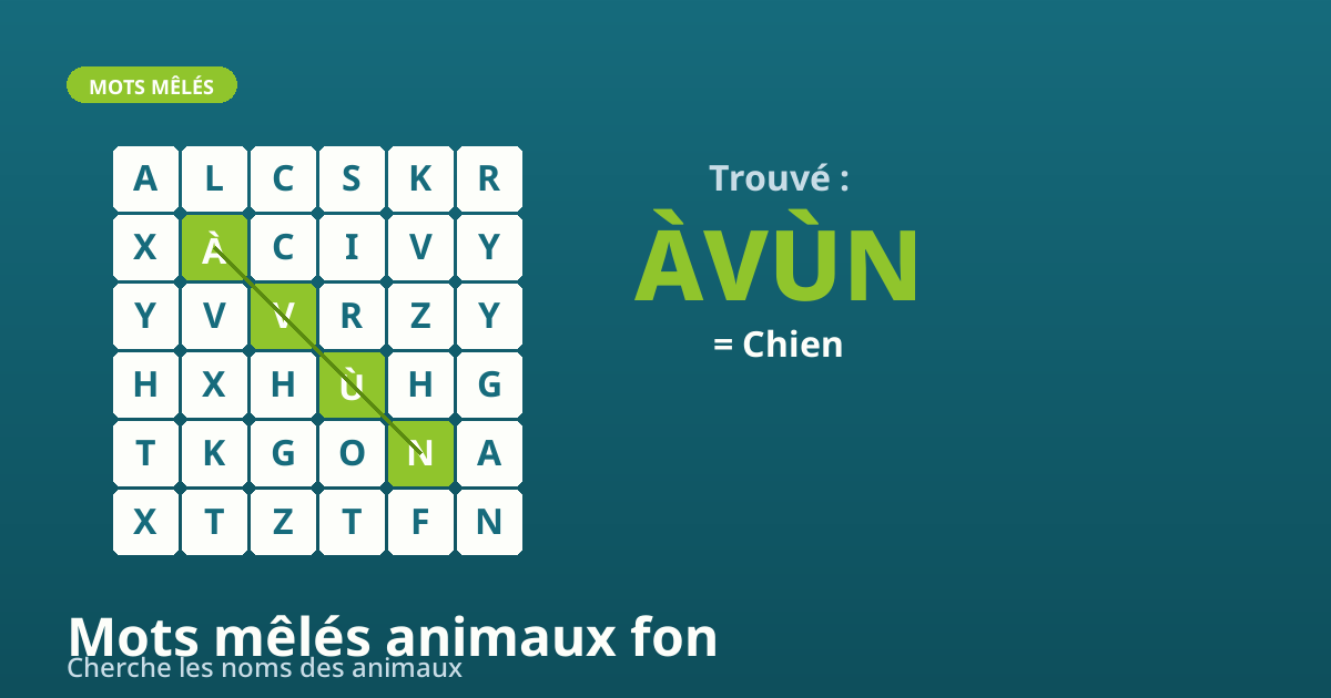 Mots mêlés fon : trouve les animaux et la nature